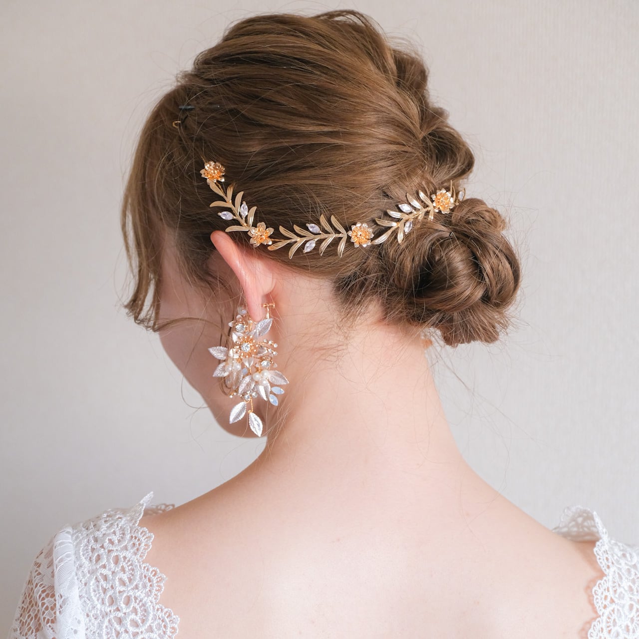 小枝カチューシャ ブライダルヘッドドレス ナチュラルリーフ ゴールド t1 【結婚式 ヘアアクセサリー】