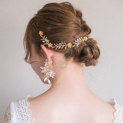 小枝カチューシャ ブライダルヘッドドレス ナチュラルリーフ ゴールド t1 【結婚式 ヘアアクセサリー】
