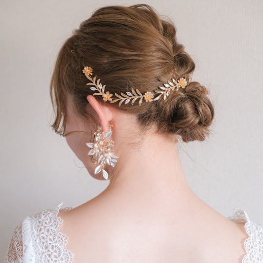 小枝カチューシャ ブライダルヘッドドレス ナチュラルリーフ ゴールド t1 【結婚式 ヘアアクセサリー】