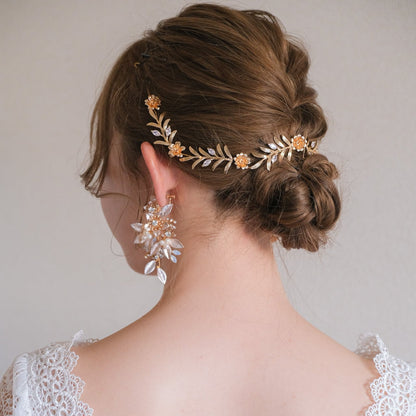 小枝カチューシャ ブライダルヘッドドレス ナチュラルリーフ ゴールド t1 【結婚式 ヘアアクセサリー】