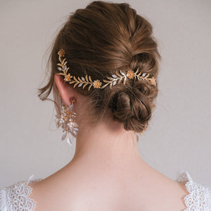 小枝カチューシャ ブライダルヘッドドレス ナチュラルリーフ ゴールド t1 【結婚式 ヘアアクセサリー】