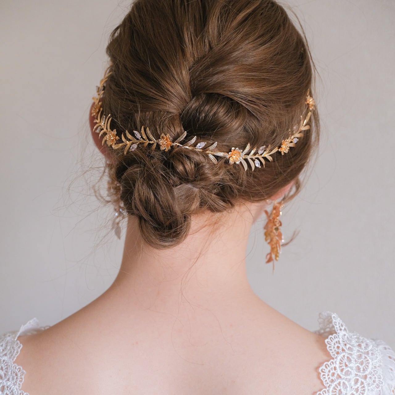 小枝カチューシャ ブライダルヘッドドレス ナチュラルリーフ ゴールド t1 【結婚式 ヘアアクセサリー】