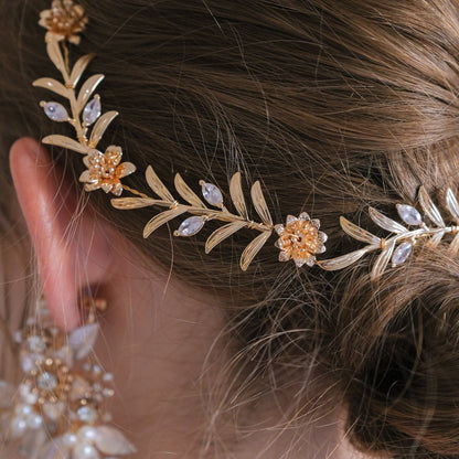 小枝カチューシャ ブライダルヘッドドレス ナチュラルリーフ ゴールド t1 【結婚式 ヘアアクセサリー】