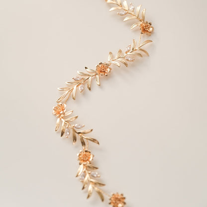 小枝カチューシャ ブライダルヘッドドレス ナチュラルリーフ ゴールド t1 【結婚式 ヘアアクセサリー】