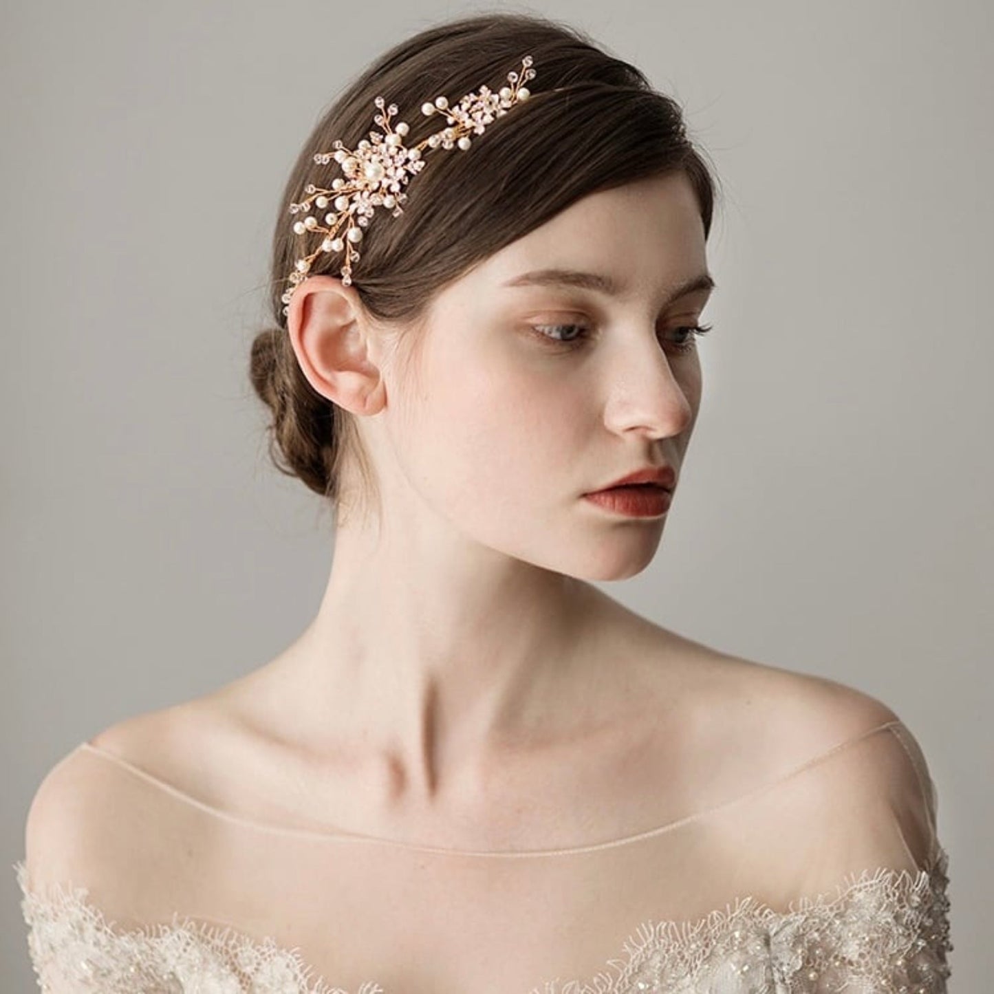 小枝カチューシャ ブライダルヘッドドレス ビジュー パール ゴールド t3 【結婚式 ヘアアクセサリー】