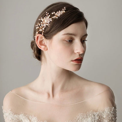 小枝カチューシャ ブライダルヘッドドレス ビジュー パール ゴールド t3 【結婚式 ヘアアクセサリー】