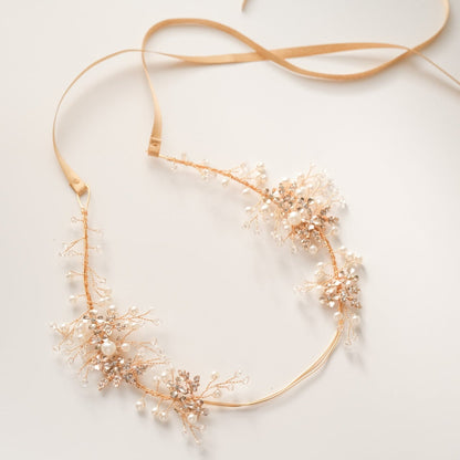 小枝カチューシャ ブライダルヘッドドレス ビジュー パール ゴールド t3 【結婚式 ヘアアクセサリー】
