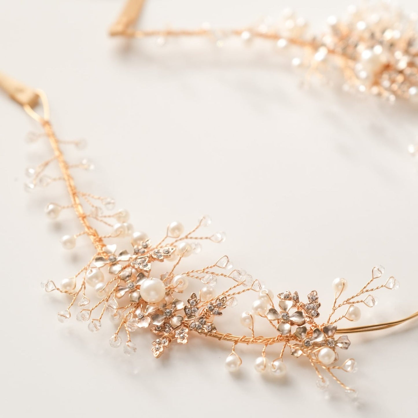 小枝カチューシャ ブライダルヘッドドレス ビジュー パール ゴールド t3 【結婚式 ヘアアクセサリー】