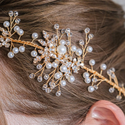 小枝カチューシャ ブライダルヘッドドレス ビジュー パール ゴールド t3 【結婚式 ヘアアクセサリー】