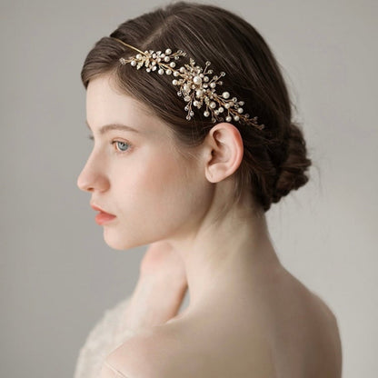 小枝カチューシャ ブライダルヘッドドレス ビジュー パール ゴールド t3 【結婚式 ヘアアクセサリー】