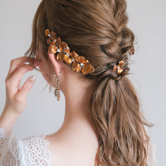 アンティーク ゴールドフラワー ブライダルヘッドドレス t4 【結婚式 ヘアアクセサリー】