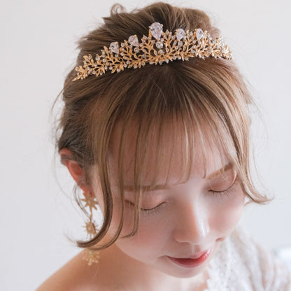ティアラ ビジュー ブライダルヘッドドレス ゴールド t7 【結婚式 ヘアアクセサリー】