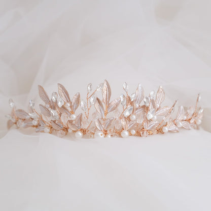 アンティークティアラ パール ブライダルヘッドドレス ゴールド t8 【結婚式 ヘアアクセサリー】