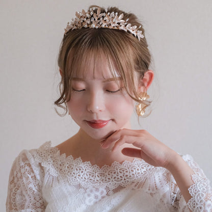 アンティークティアラ パール ブライダルヘッドドレス ゴールド t8 【結婚式 ヘアアクセサリー】