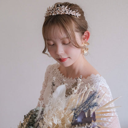 アンティークティアラ パール ブライダルヘッドドレス ゴールド t8 【結婚式 ヘアアクセサリー】