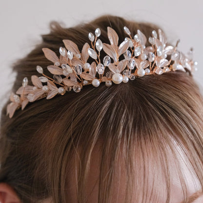 アンティークティアラ パール ブライダルヘッドドレス ゴールド t8 【結婚式 ヘアアクセサリー】