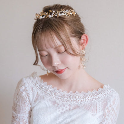 アンティークティアラ パール ブライダルヘッドドレス ゴールド t9 【結婚式 ヘアアクセサリー】