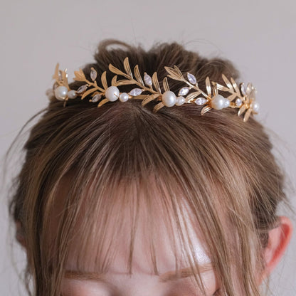 アンティークティアラ パール ブライダルヘッドドレス ゴールド t9 【結婚式 ヘアアクセサリー】