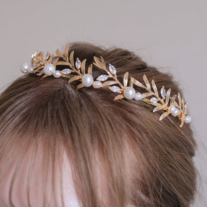 アンティークティアラ パール ブライダルヘッドドレス ゴールド t9 【結婚式 ヘアアクセサリー】