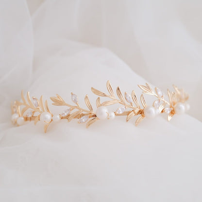 アンティークティアラ パール ブライダルヘッドドレス ゴールド t9 【結婚式 ヘアアクセサリー】