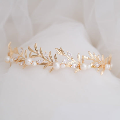 アンティークティアラ パール ブライダルヘッドドレス ゴールド t9 【結婚式 ヘアアクセサリー】