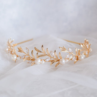 アンティークティアラ パール ブライダルヘッドドレス ゴールド t9 【結婚式 ヘアアクセサリー】