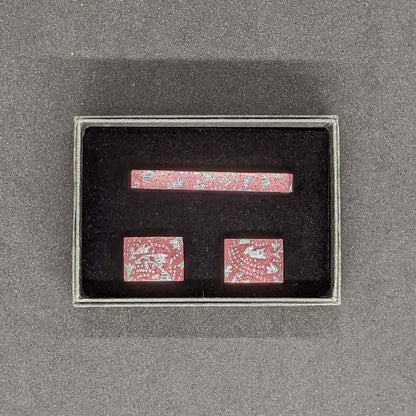 【着物職人手作り 金彩ネクタイピン・カフスボタンセット】ピンク Nsplus 19670 【結婚式 カフス タイピン 小物】