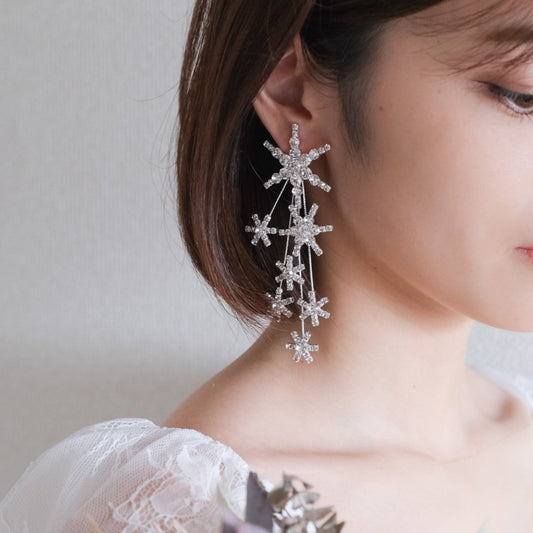 【ピアス】ビジュー ロングスター ウェディング ブライダルピアス シルバー t11 【結婚式 ピアス イヤリング】