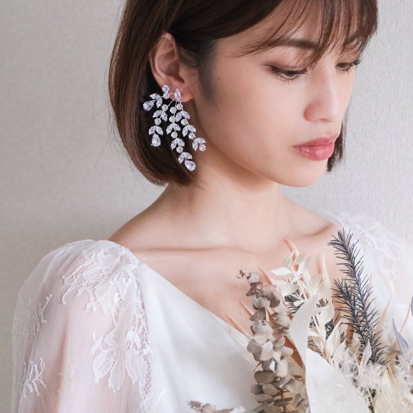 【イヤリング】ジルコニア ウィング ウェディング ブライダルイヤリング シルバー t13 【結婚式 ピアス イヤリング】