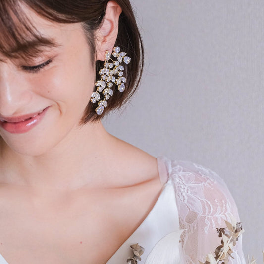 【イヤリング】ジルコニア ウィング ウェディング ブライダルイヤリング ゴールド t14 【結婚式 ピアス イヤリング】