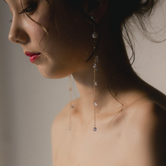 【ピアス】ブライダルピアス パール クリスタル ラインピアス ゴールド t20 【結婚式 ピアス イヤリング】