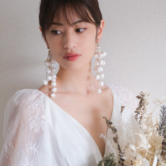 【イヤリング】ブライダル 小枝イヤリング つぼみ ロング ゴールド t26 【結婚式 ピアス イヤリング】