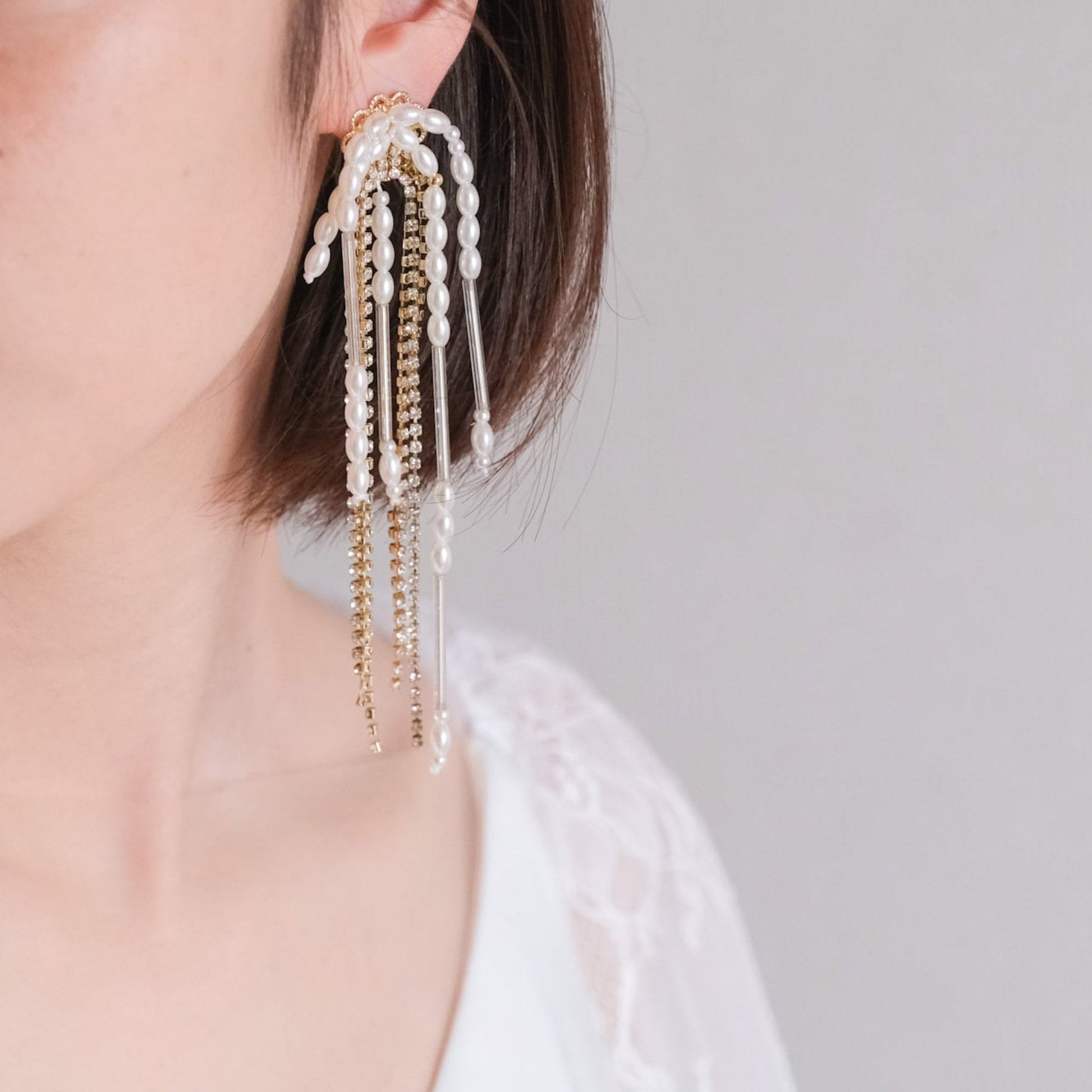 ピアス】(5個限定) ブライダルピアス パール ビジュー ロング ゴールド 