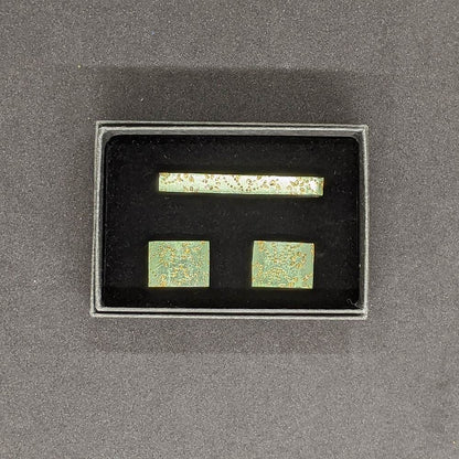 【着物職人手作り 金彩ネクタイピン・カフスボタンセット】グリーン Nsplus 19669 【結婚式 カフス タイピン 小物】
