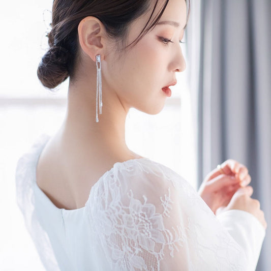 【ピアス】ブライダルピアス ラインピアス ビジュー シルバー u1 【結婚式 ピアス イヤリング】