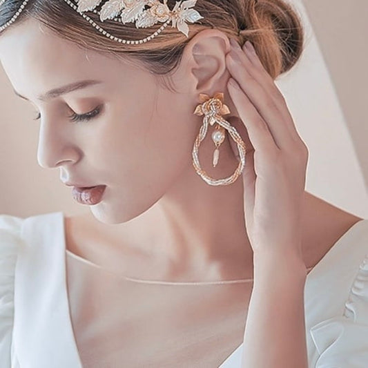 【ピアス】ブライダルピアス ビーズ パール ゴールド u8 【結婚式 ピアス イヤリング】