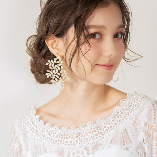 【イヤリング】ジルコニア ウィング ウェディング ブライダルイヤリング ゴールド t29 【結婚式 ピアス イヤリング】