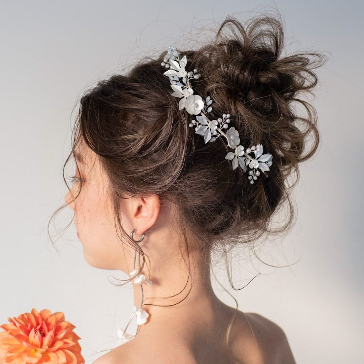 【ヘッドドレス】ブライダルヘッドドレス フラワー リーフ ボンネ シルバー u21 【結婚式 ヘアアクセサリー】