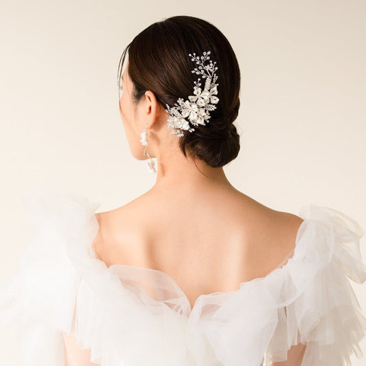 【ヘッドドレス】ブライダルヘッドドレス フラワー リーフ シルバー u24 【結婚式 ヘアアクセサリー】