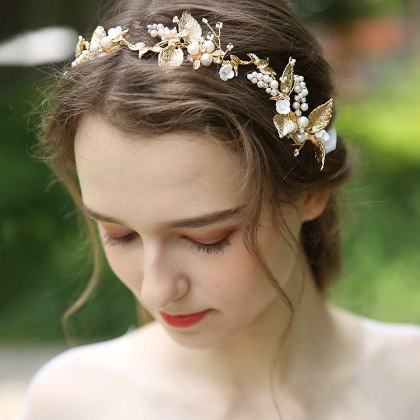 【ヘッドドレス】小枝カチューシャ ブライダルヘッドドレス ビジュー パール ゴールド u28 【結婚式 ヘアアクセサリー】