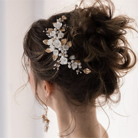 【ヘッドドレス】小枝 ブライダルヘッドドレス パール ゴールド u32 【結婚式 ヘアアクセサリー】