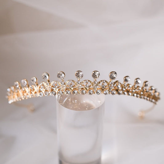 【ヘッドドレス】ティアラ ビジュー ブライダルヘッドドレス ゴールド u34 【結婚式 ヘアアクセサリー】