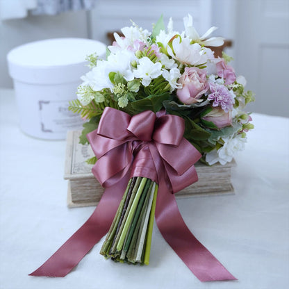 コスモスのピンクホワイトブーケ【結婚式　フワラー　アーティフィシャルフラワー　ブーケ　ブートニア】