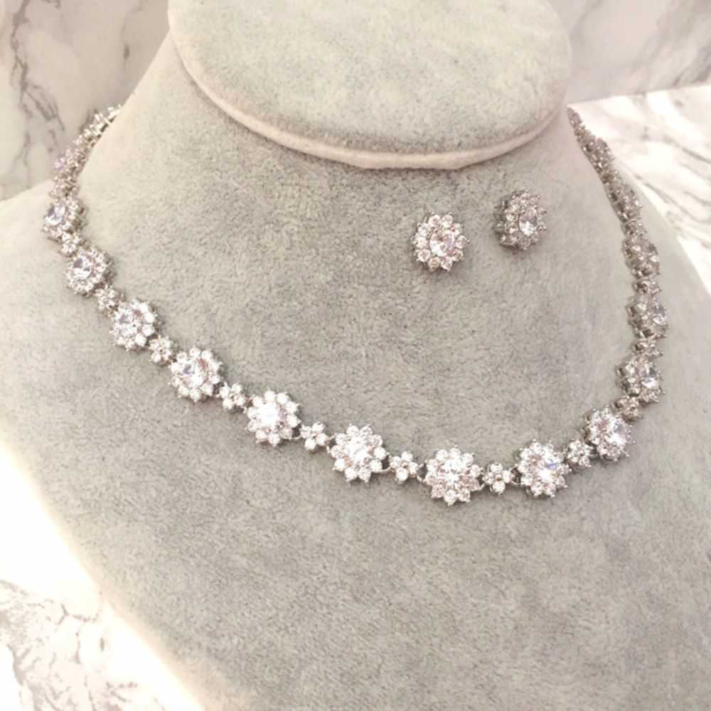 classical silver ジルコニアネックレス&ピアスset/ブライダルアクセサリー 【結婚式 アクセサリーセット】