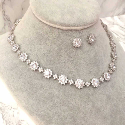 classical silver ジルコニアネックレス&ピアスset/ブライダルアクセサリー 【結婚式 アクセサリーセット】