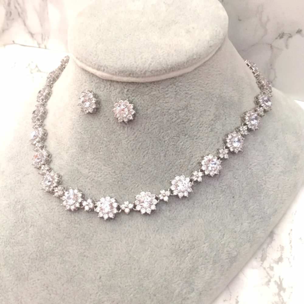classical silver ジルコニアネックレス&ピアスset/ブライダルアクセサリー 【結婚式 アクセサリーセット】