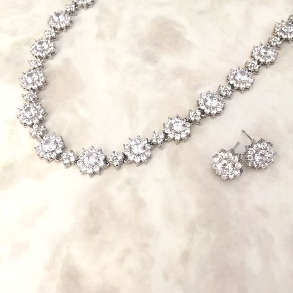 classical silver ジルコニアネックレス&ピアスset/ブライダルアクセサリー 【結婚式 アクセサリーセット】