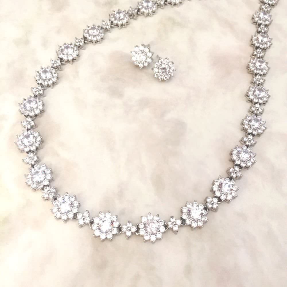 classical silver ジルコニアネックレス&ピアスset/ブライダルアクセサリー 【結婚式 アクセサリーセット】
