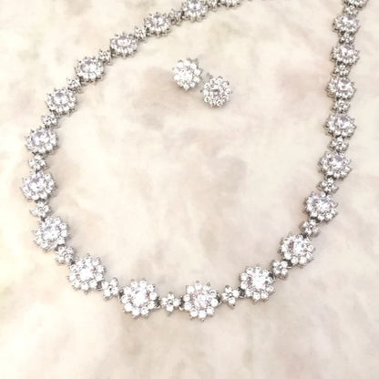 classical silver ジルコニアネックレス&ピアスset/ブライダルアクセサリー 【結婚式 アクセサリーセット】