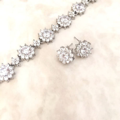classical silver ジルコニアネックレス&ピアスset/ブライダルアクセサリー 【結婚式 アクセサリーセット】